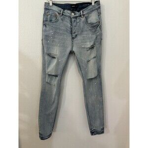 Purple Brands Jeans 2024 34x31 Distressed Paint Splatter Light Wash Button Fly
